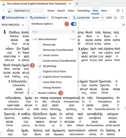 interlinear menu screen capture