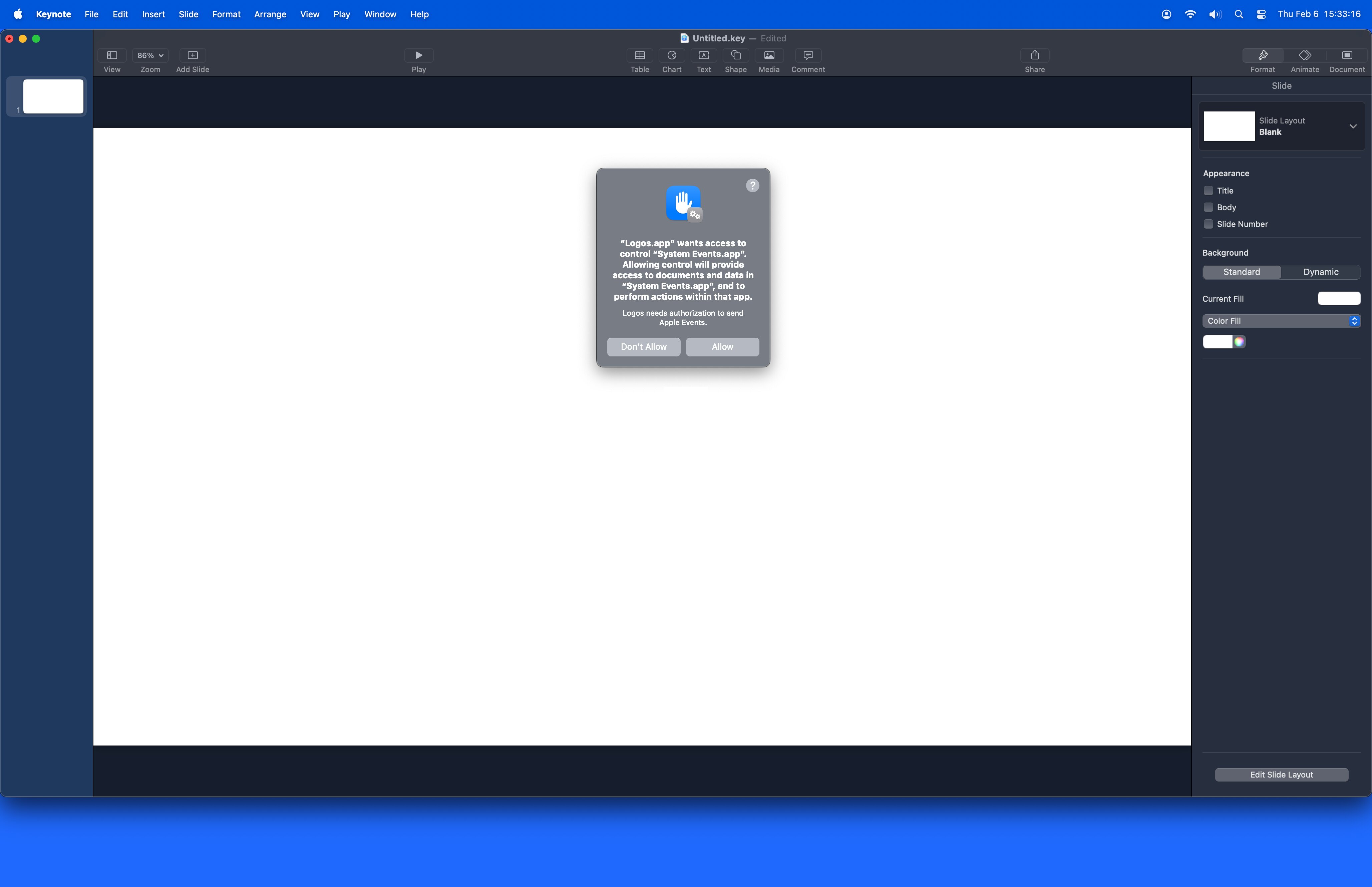 Keynote System Events Prompt