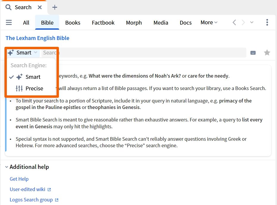 Smart Search (Bible) Helps And Toggle