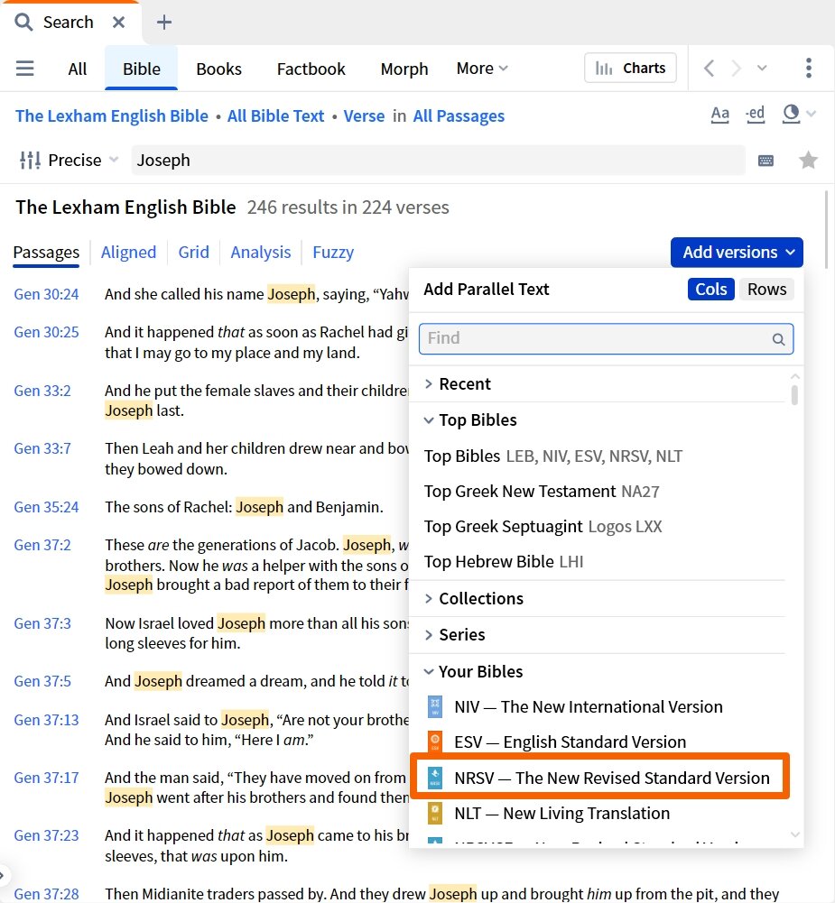 Bible Search - Select Additional Version