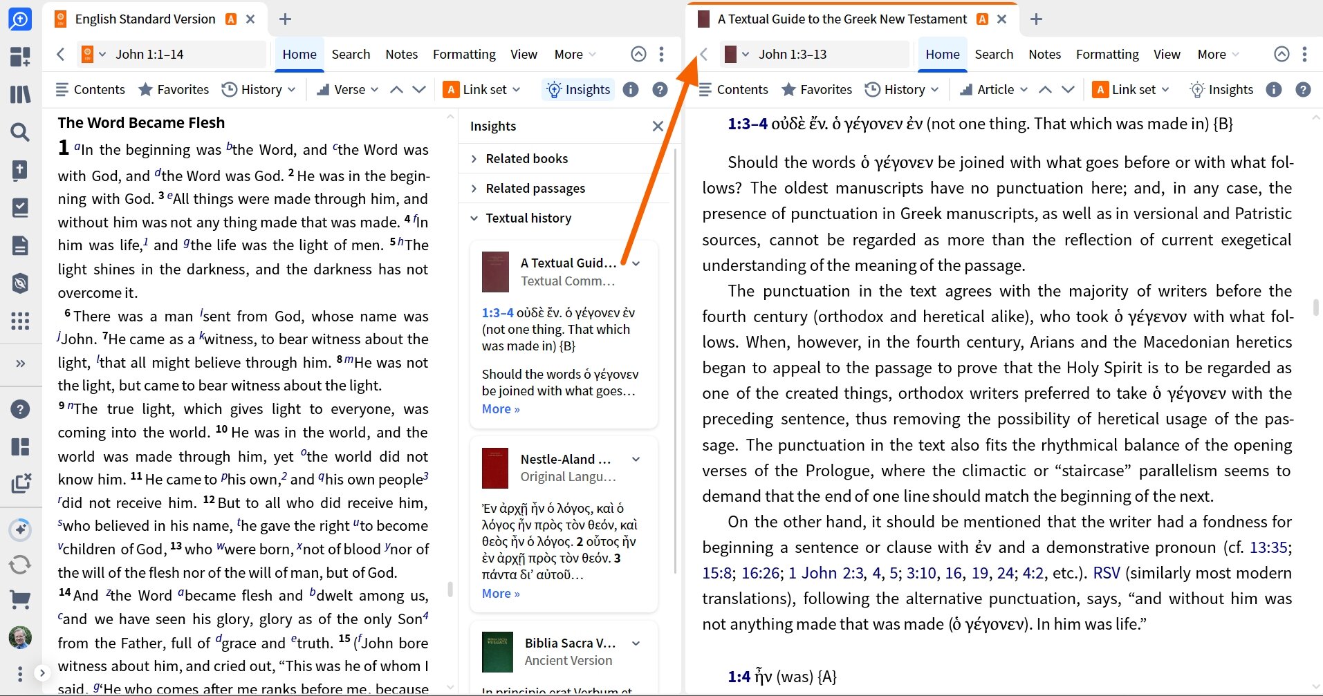 Insights Sidebar - Textual History