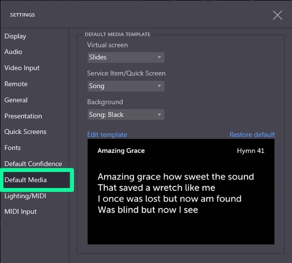 Settings - Default Media