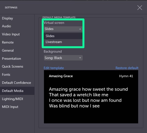 Default Media Virtual Screen
