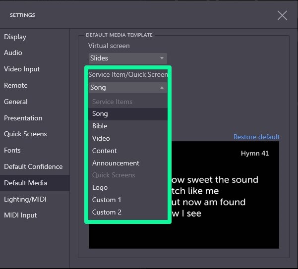 Default Media Service Item