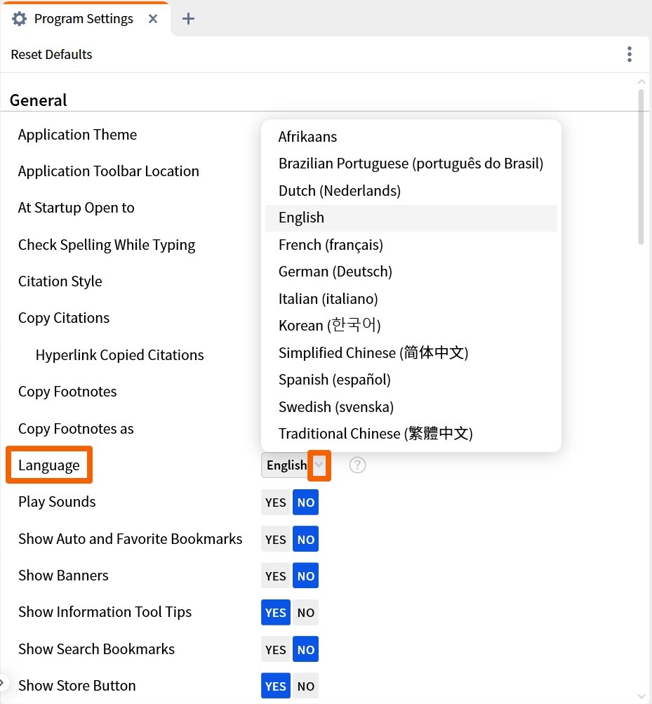 Select Verbum Interface Language
