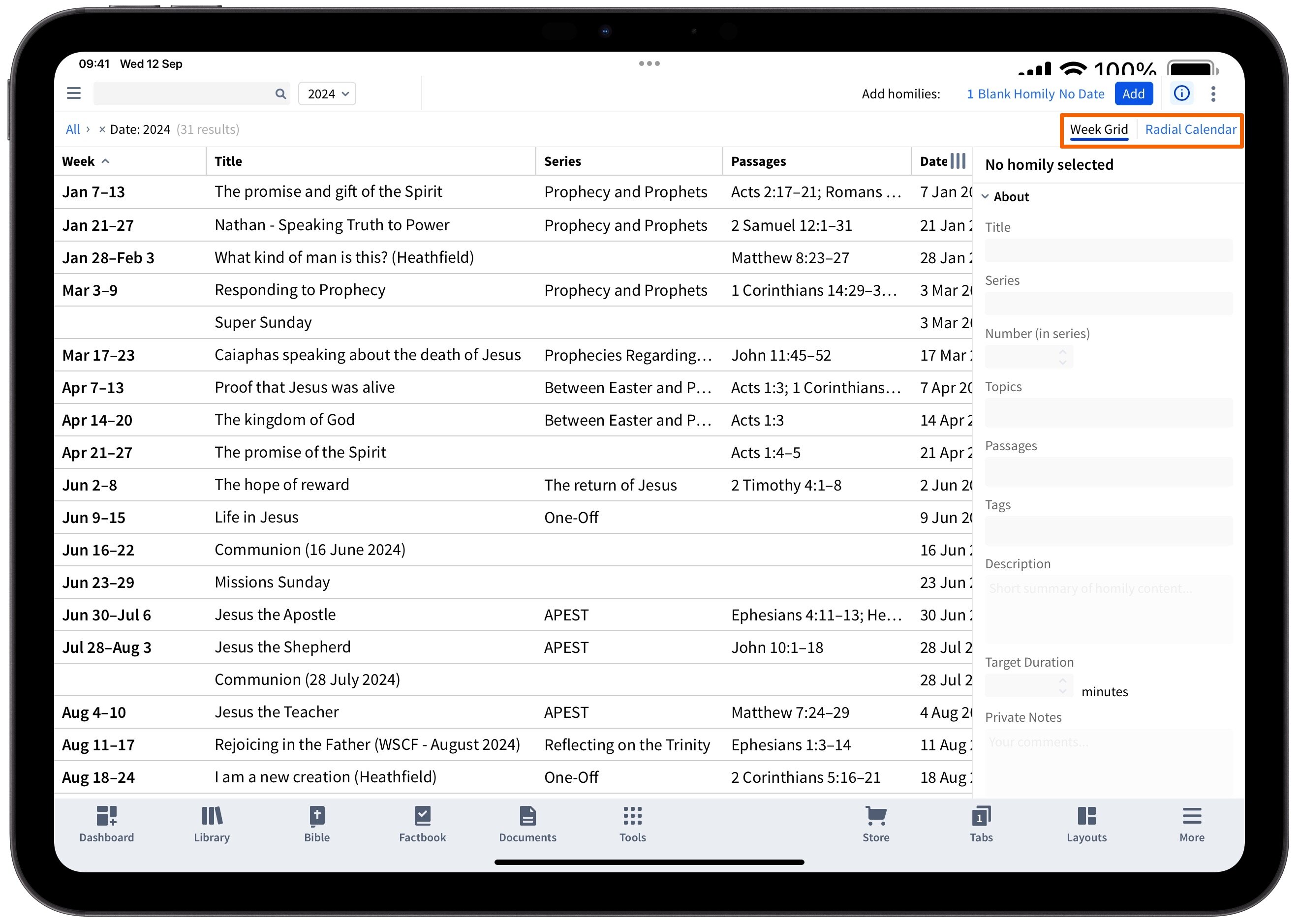 Select Homily Manager View