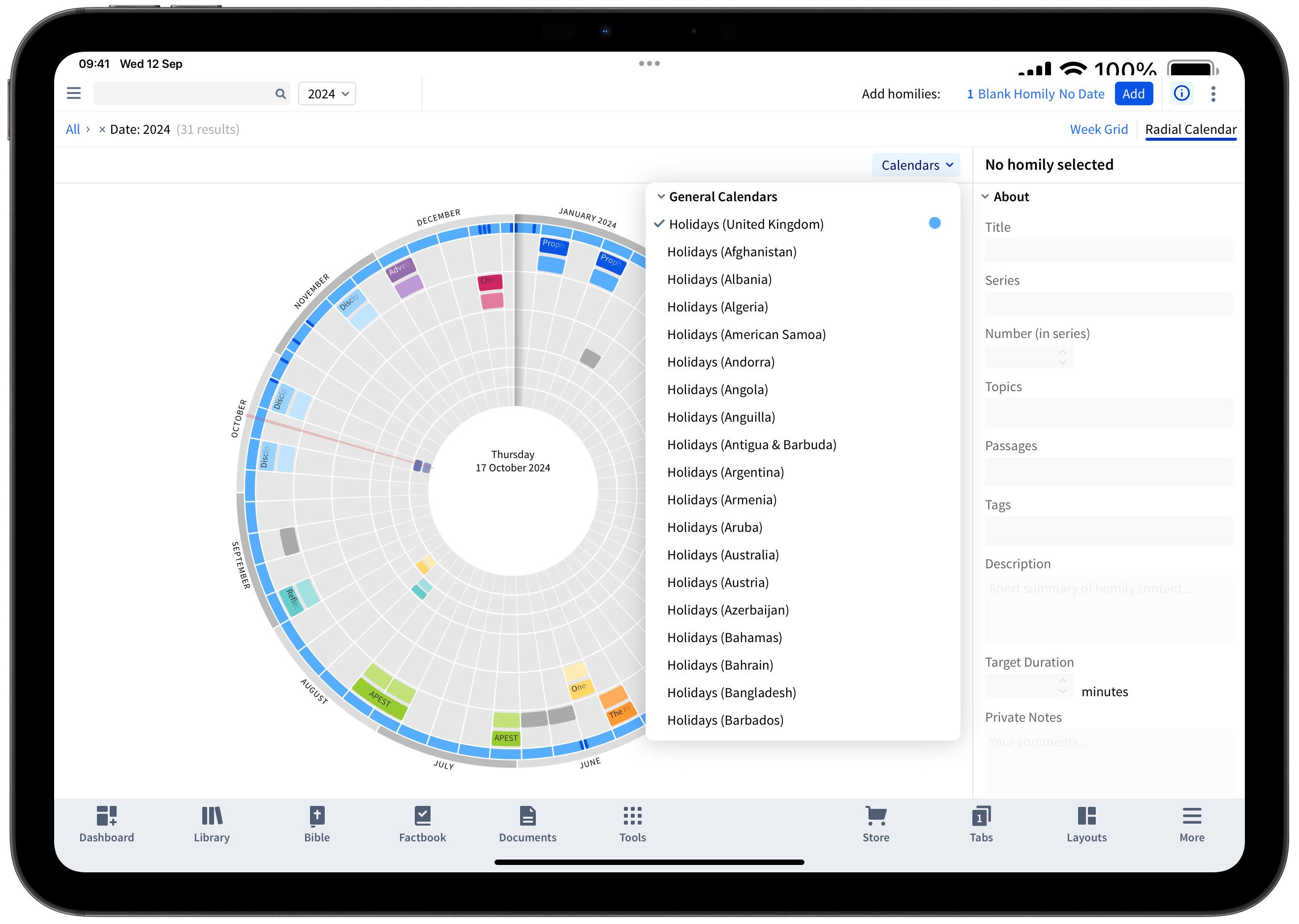 Homily Manager - Radial View Calendars