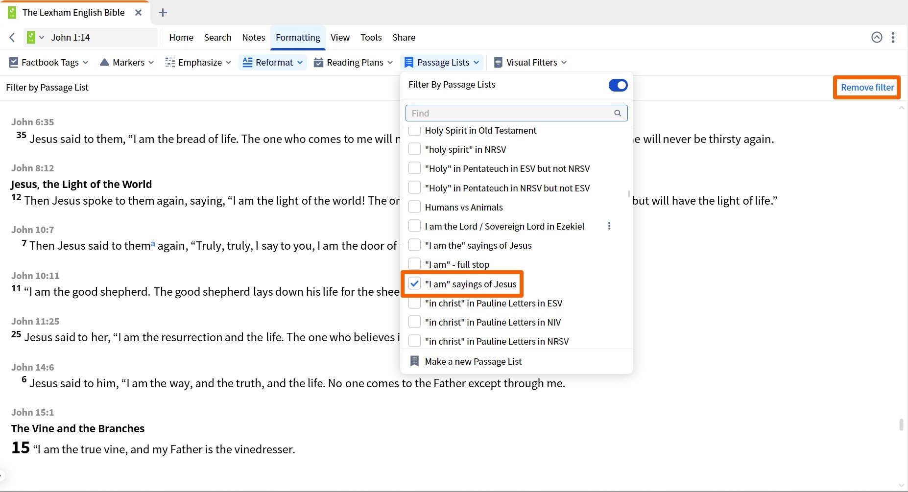 Passage List Filter