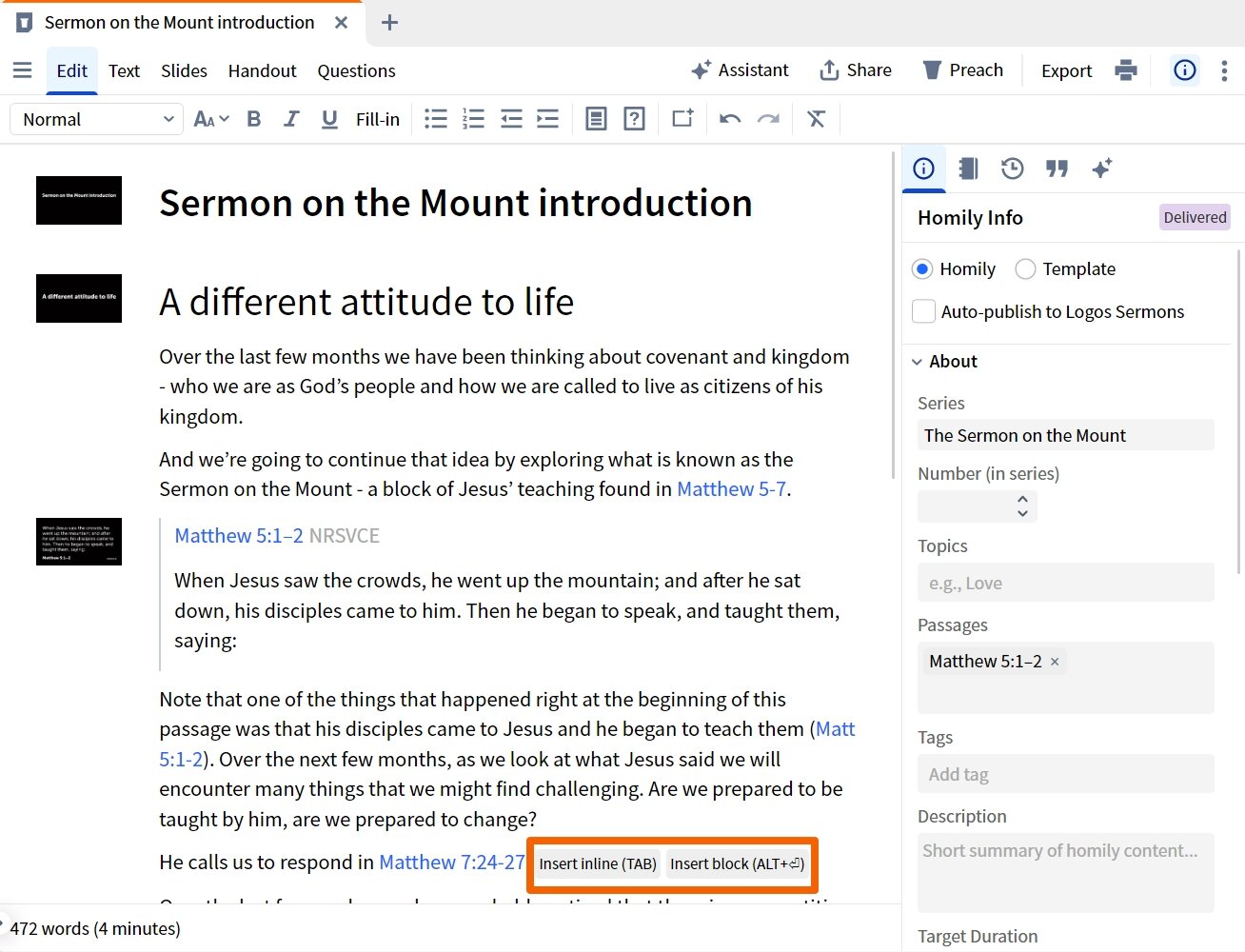 Add Passage To Homily (Windows)