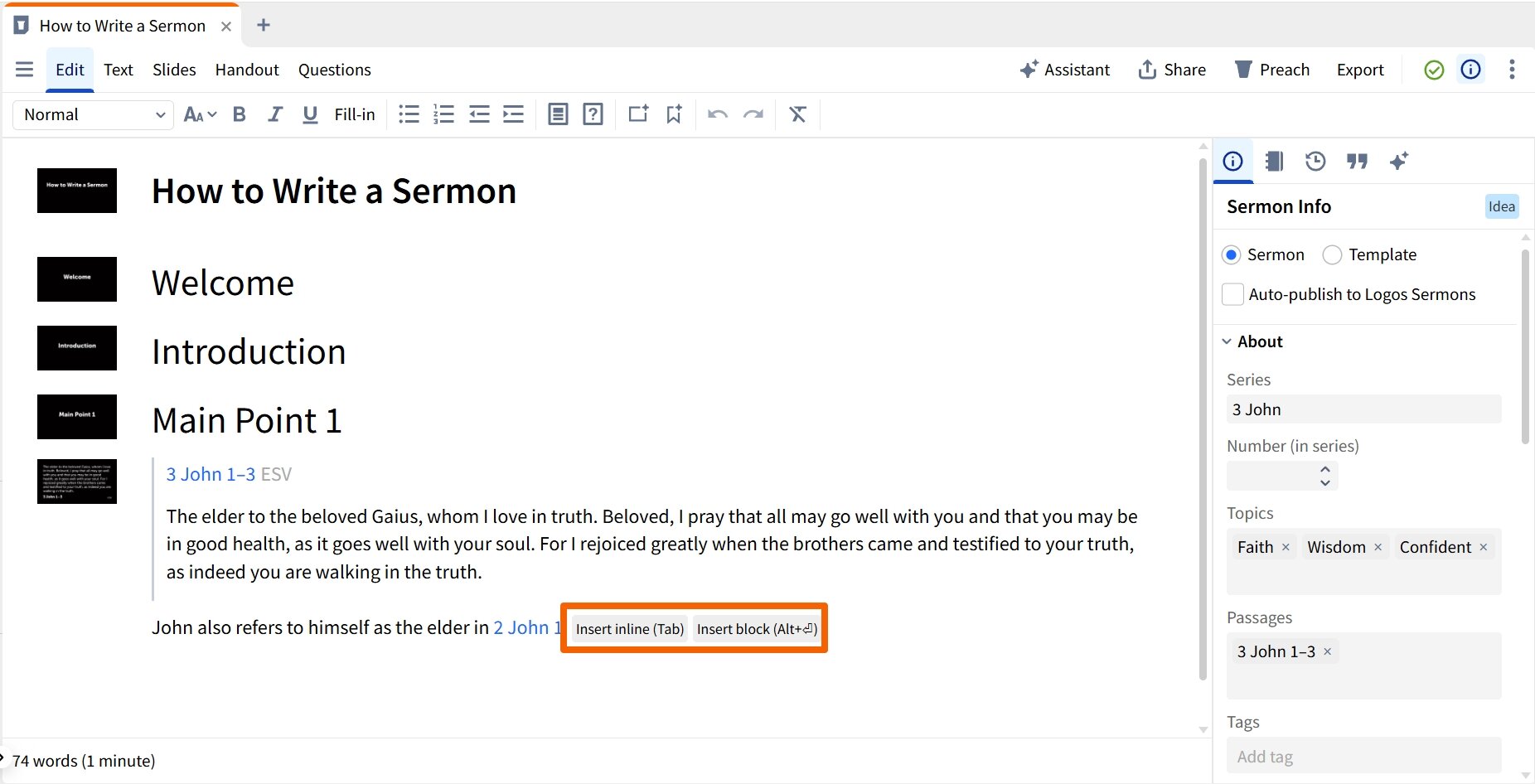 Add Passage To Sermon (Windows Web)