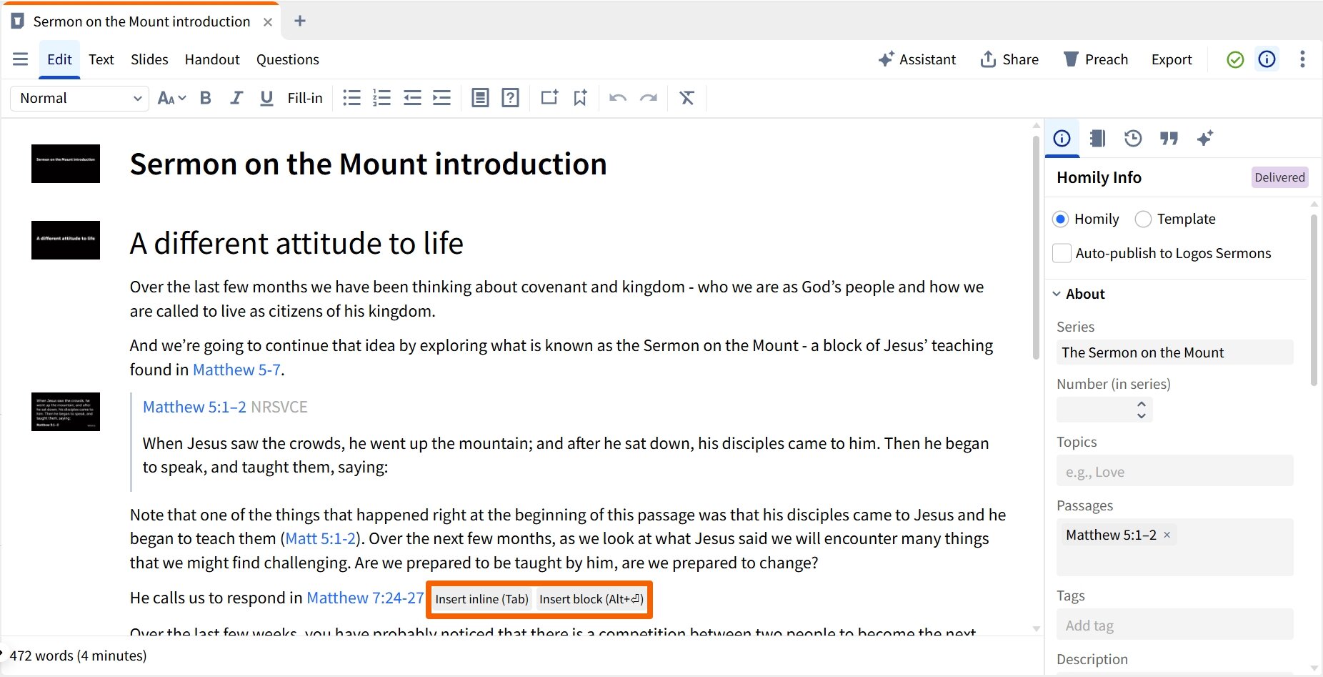 Add Passage To Homily (Windows Web)