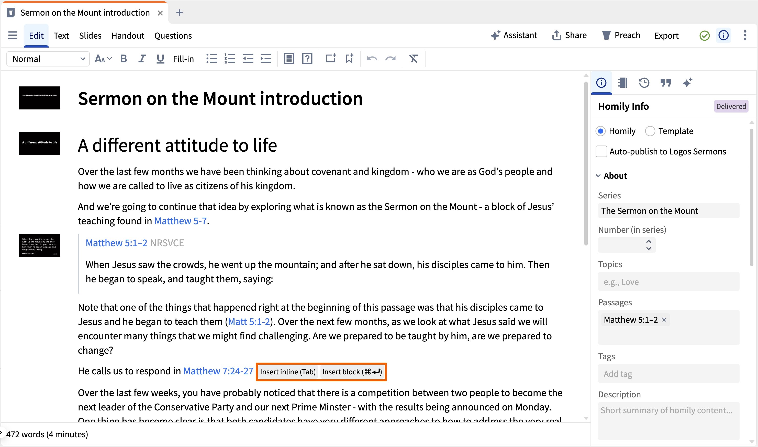 Add Passage To Homily (Mac Web)
