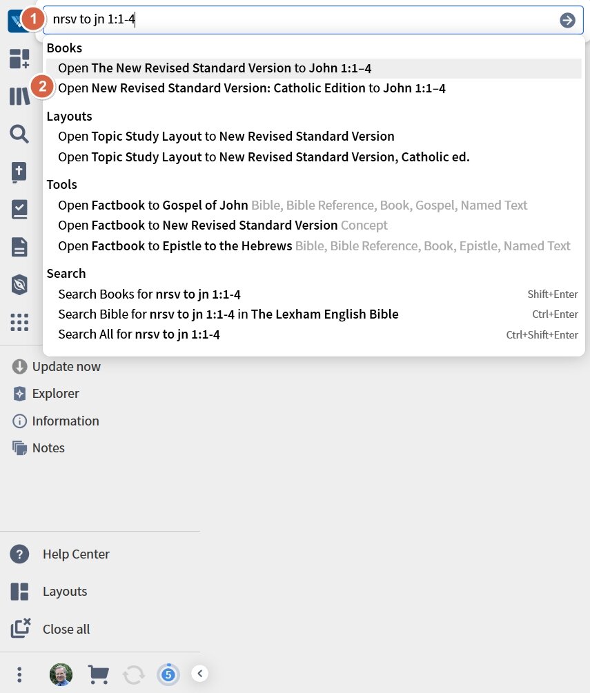 Open Different Bible From Verbum Command Box