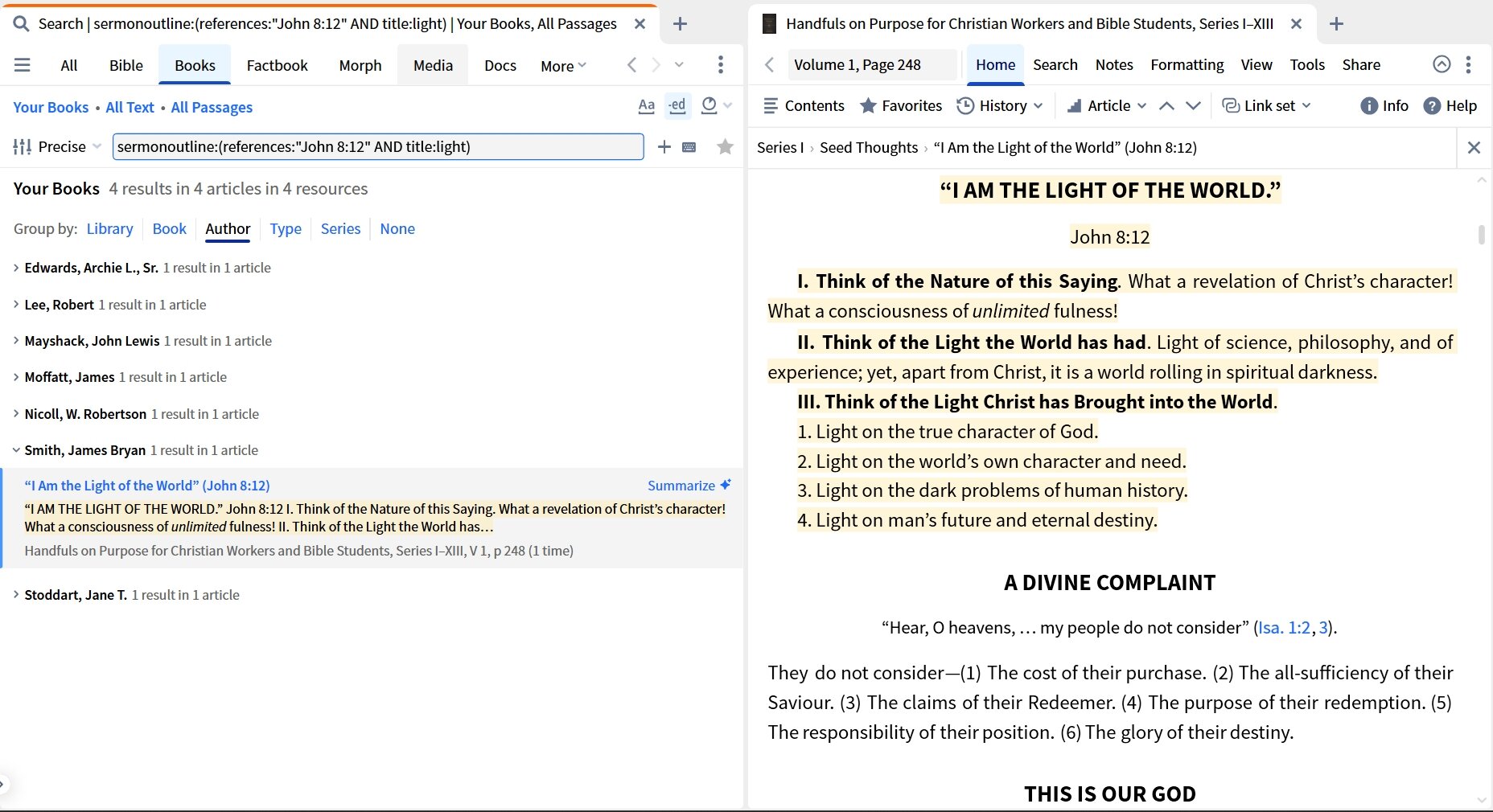 Searching Sermon Outline Labels