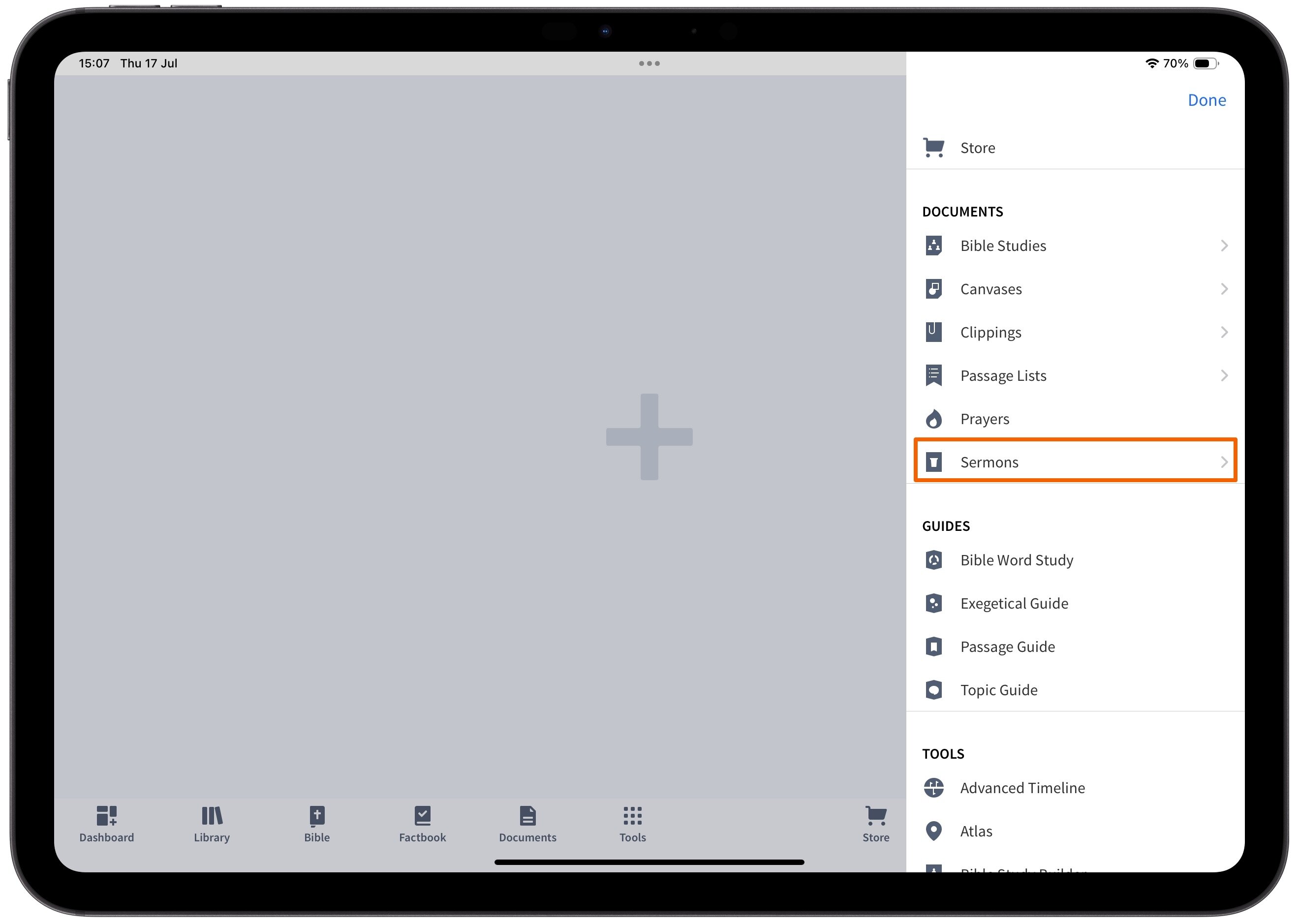 Select Sermons From Action Menu