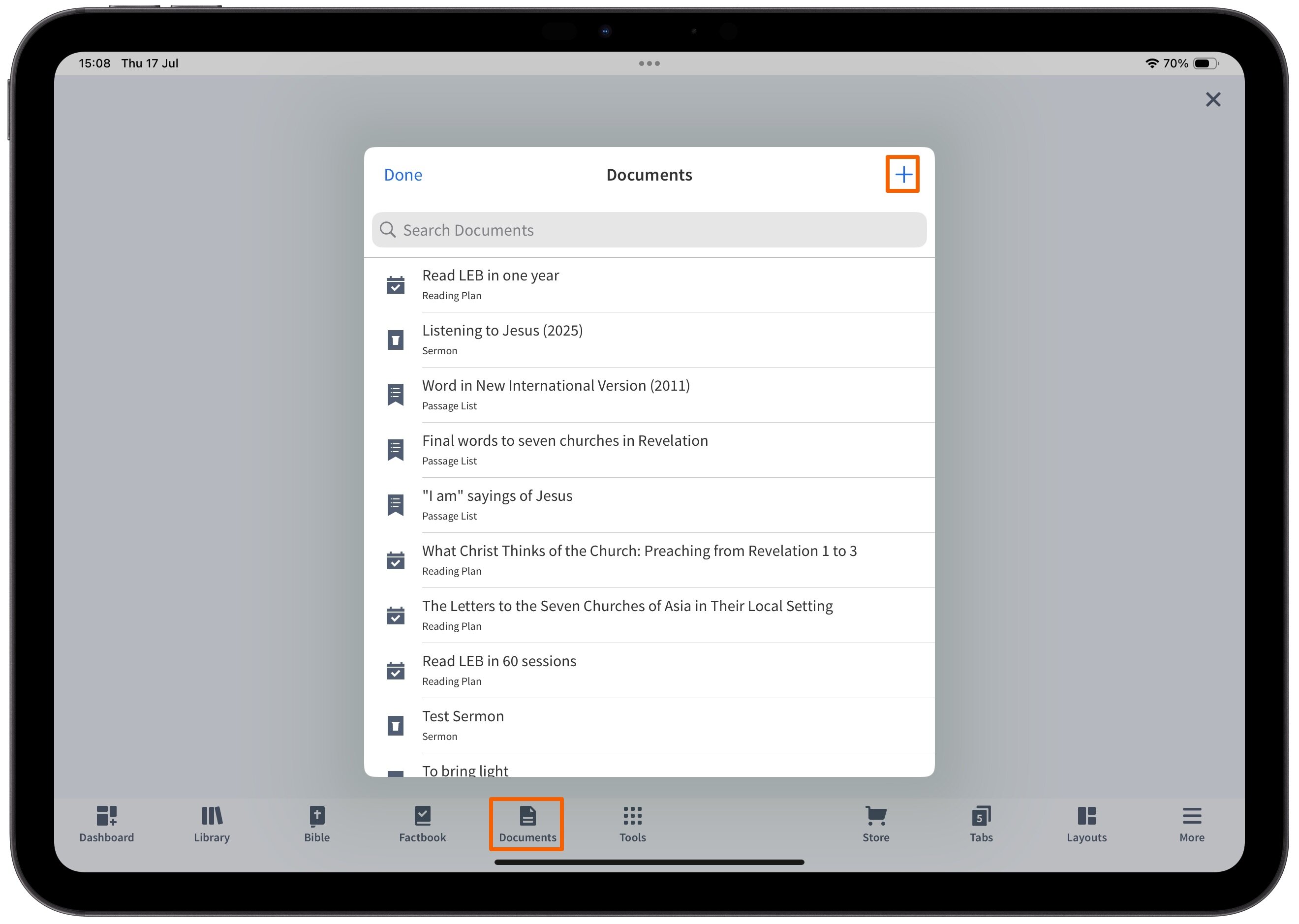Add Document From Documents Tab