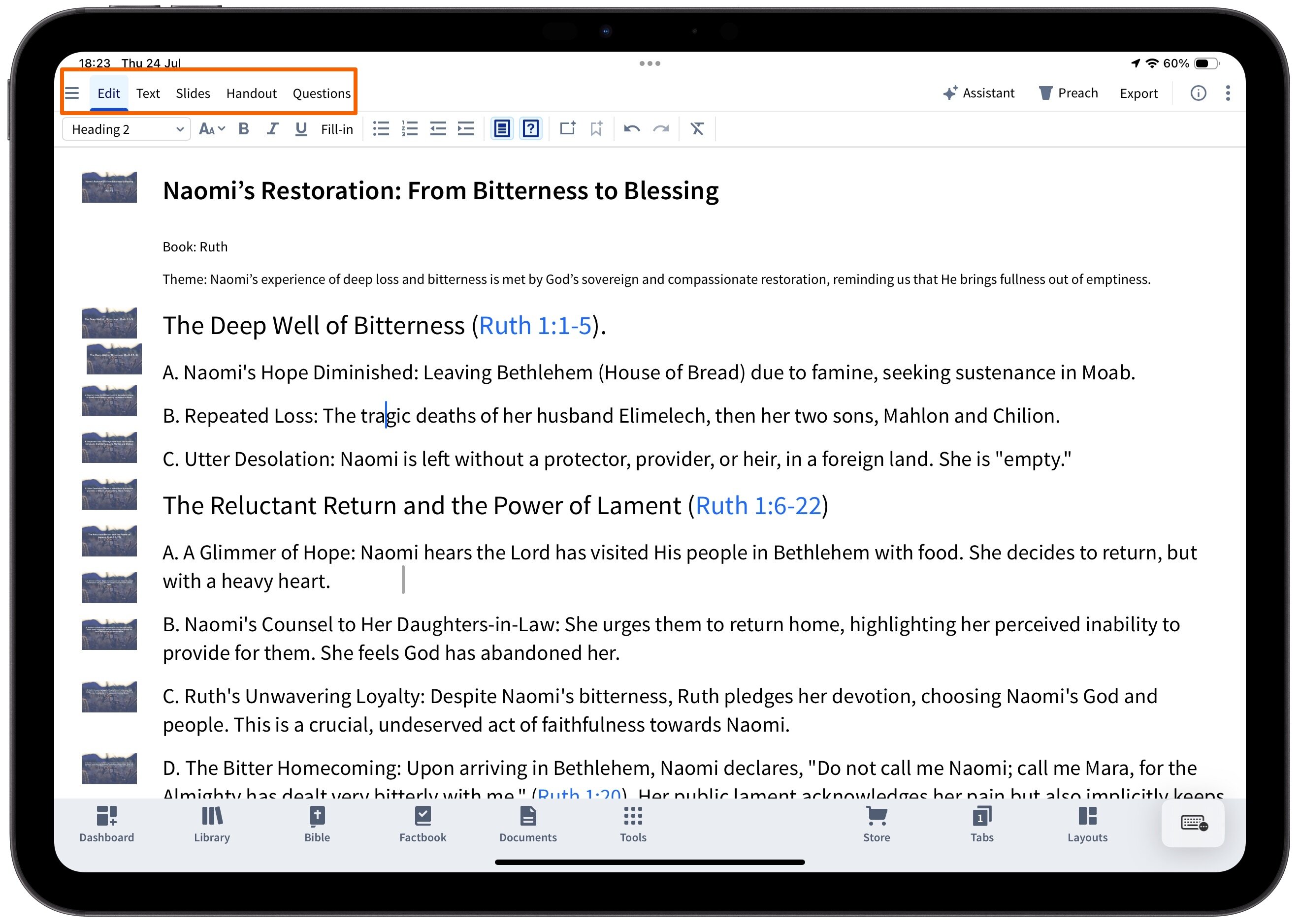 Sermon Document Toolbar