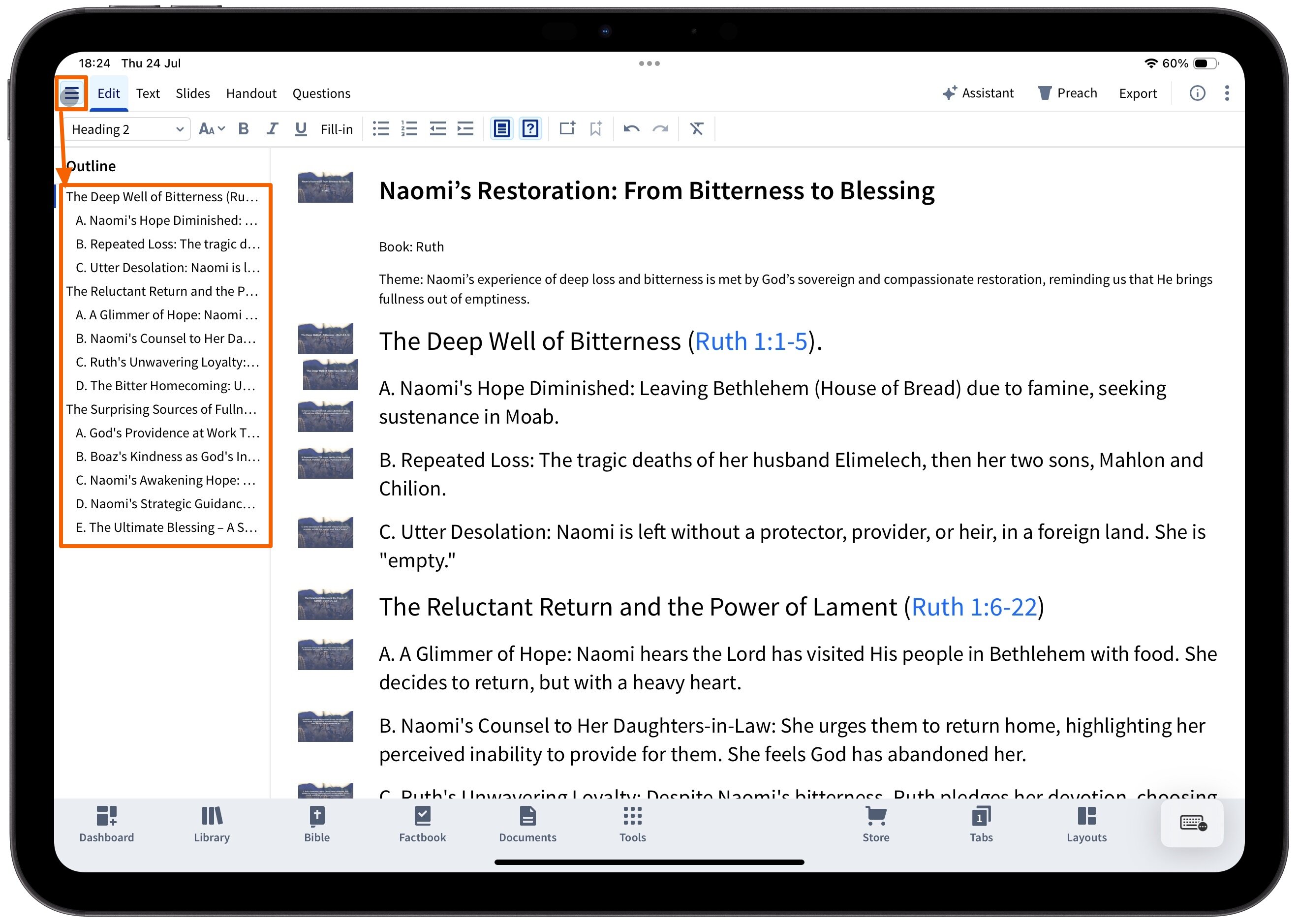 Sermon Outline View