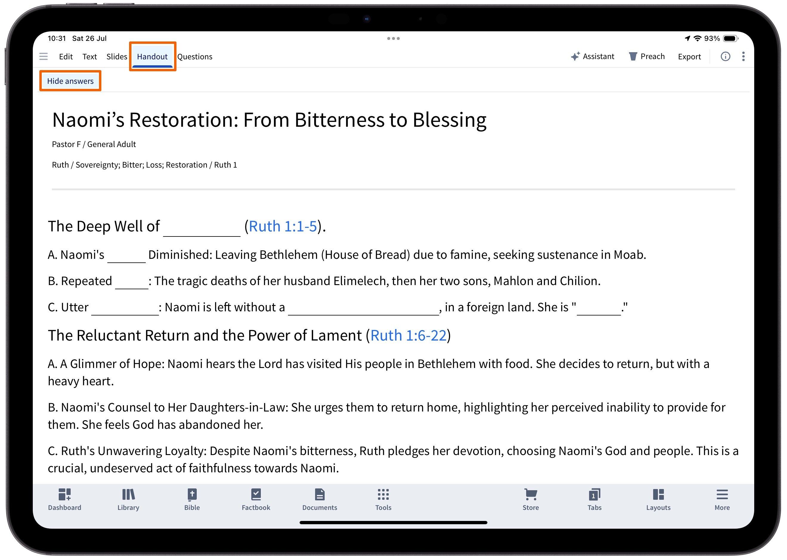 Sermon Handout View