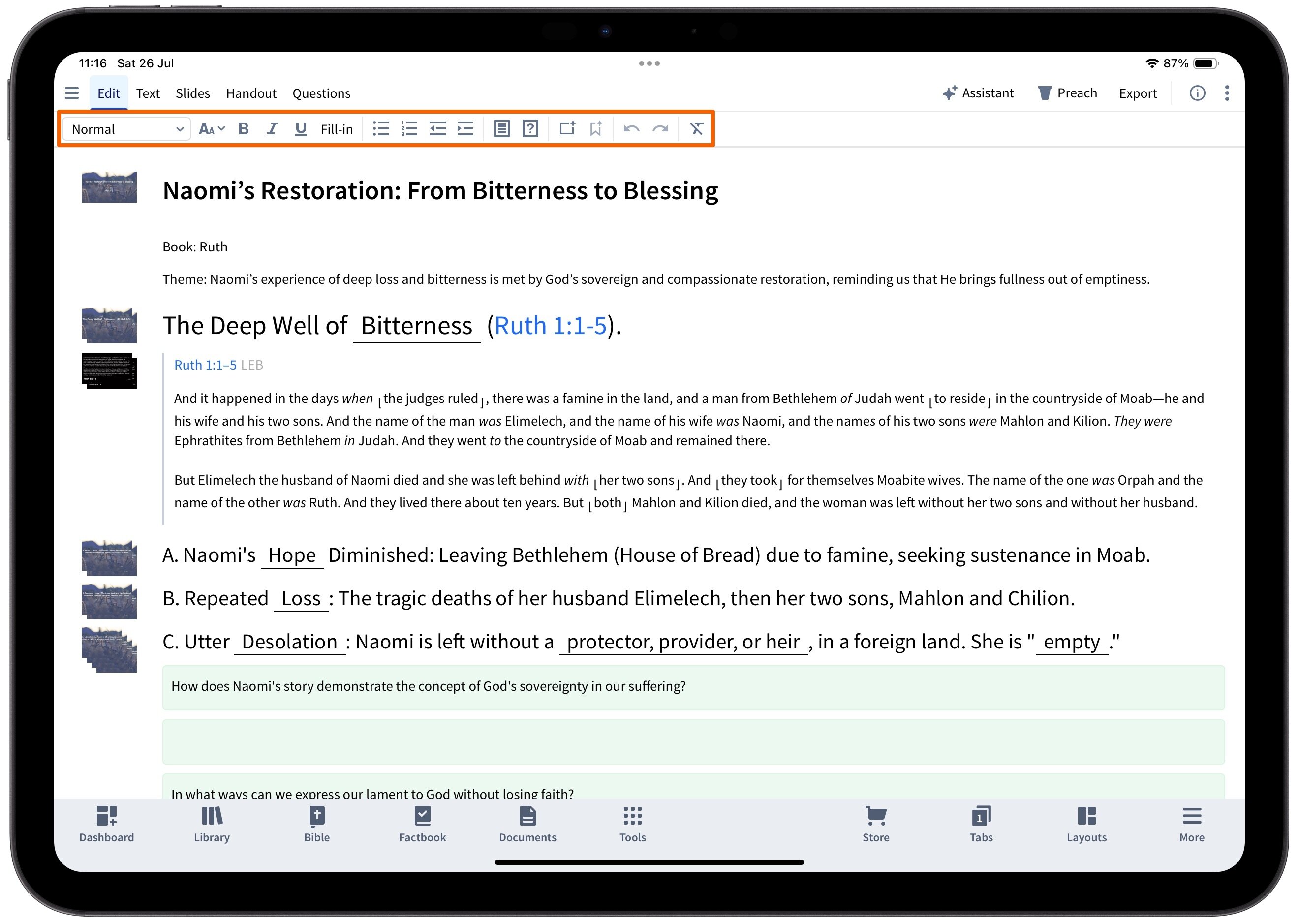 Sermon Doc Formatting Toolbar