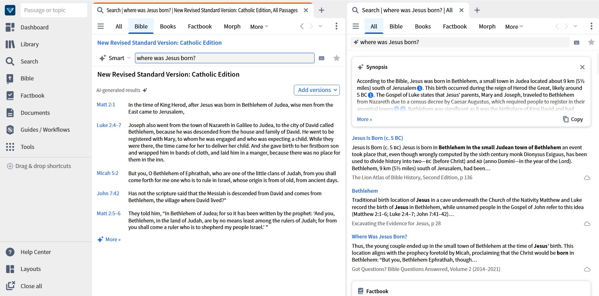 Results From Verbum Dashboard Search