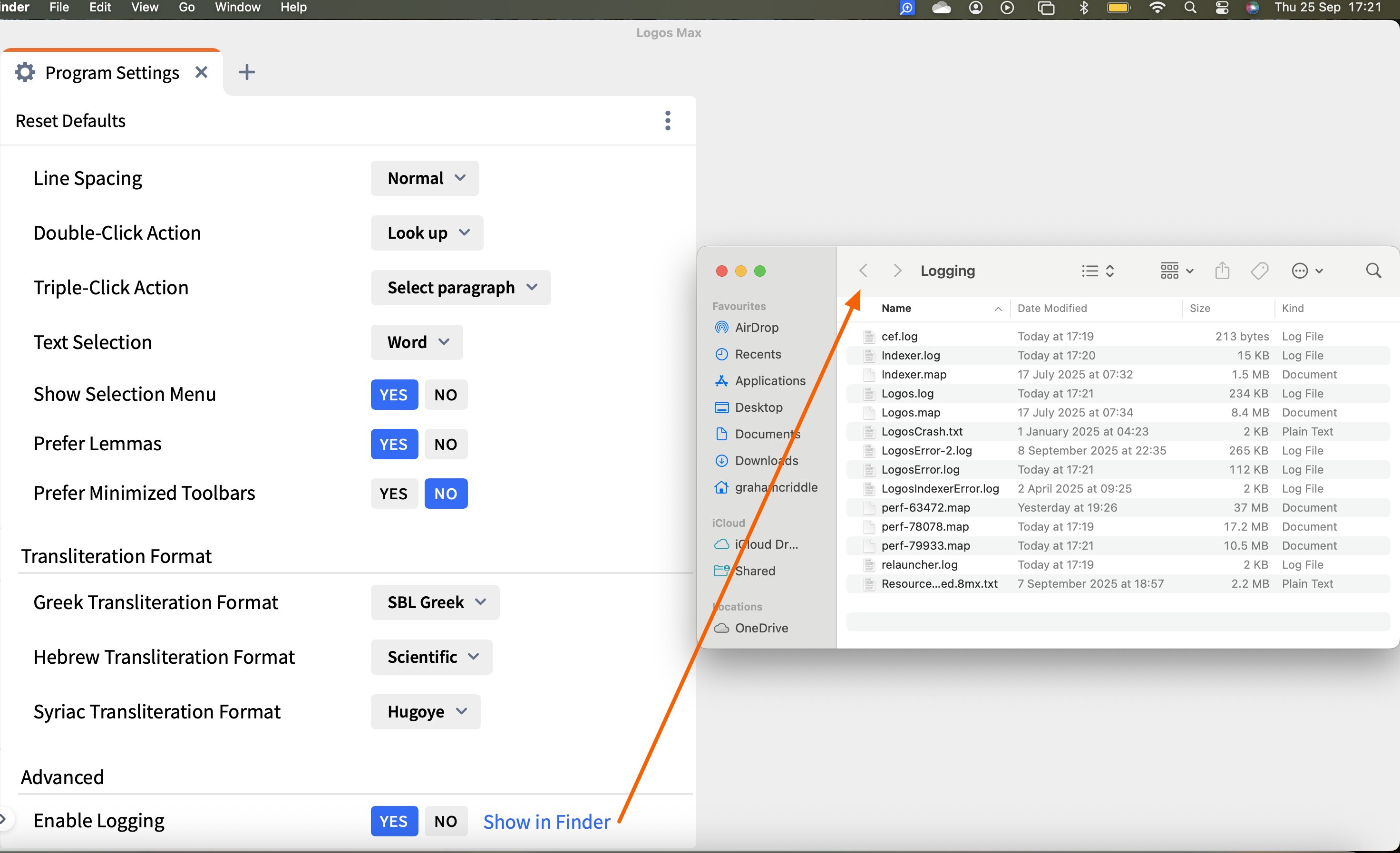 Open Logging Finder Folder