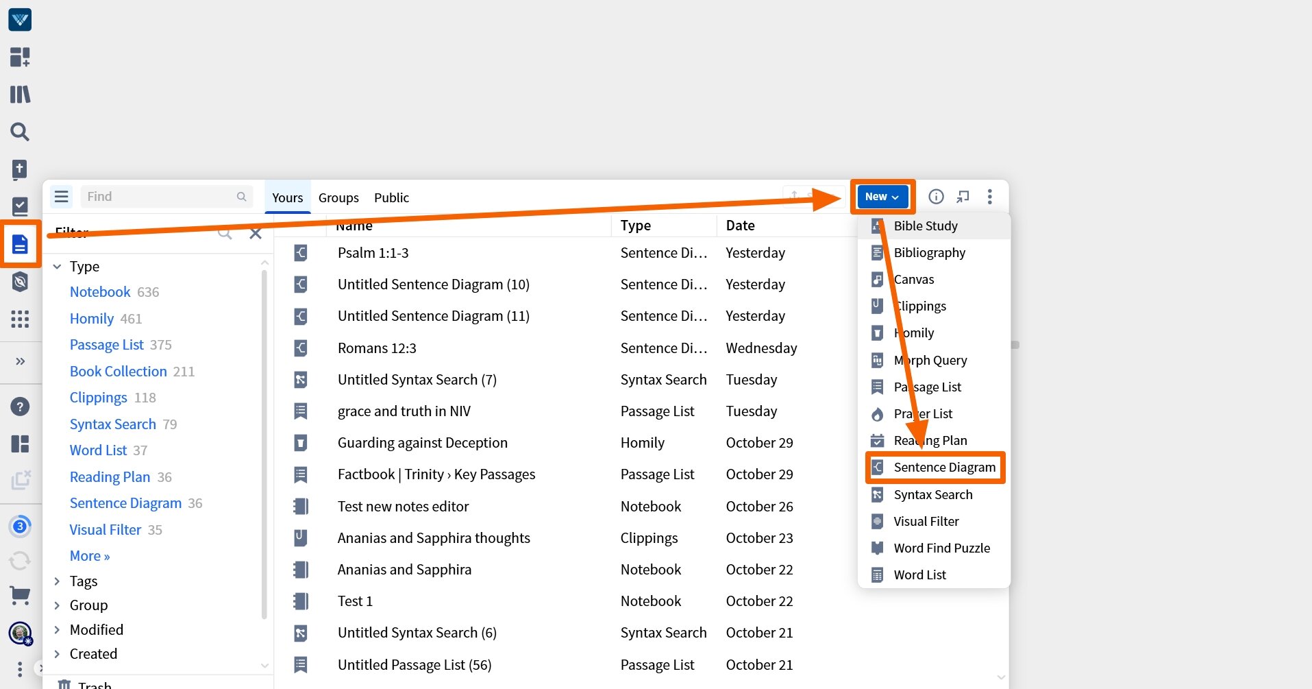 Create New Verbum Sentence Diagram