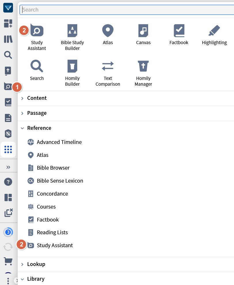 Access Study Assistant From Verbum Tools Menu (Desktop)