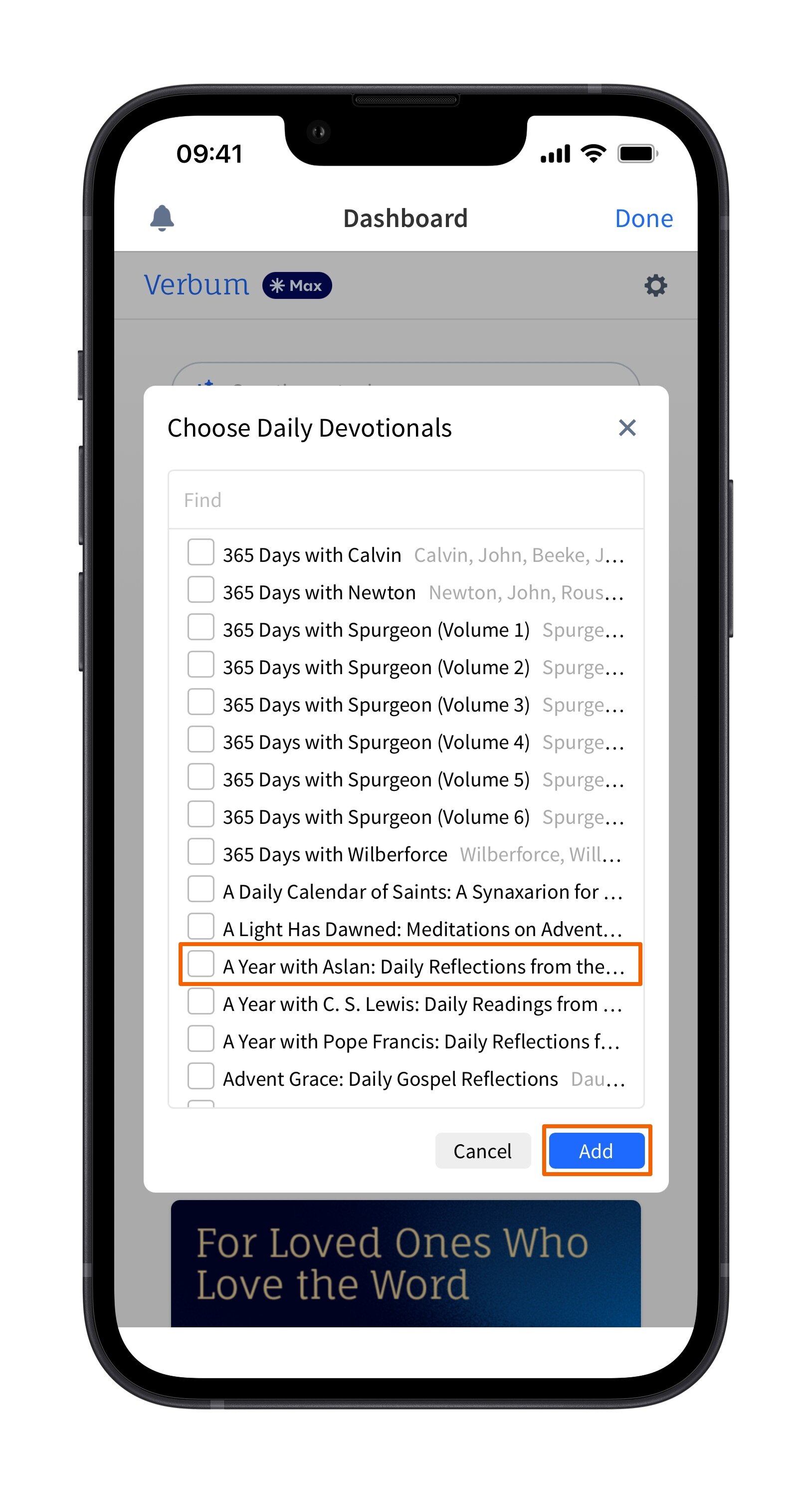 Add Specific Item To Verbum Dashboard