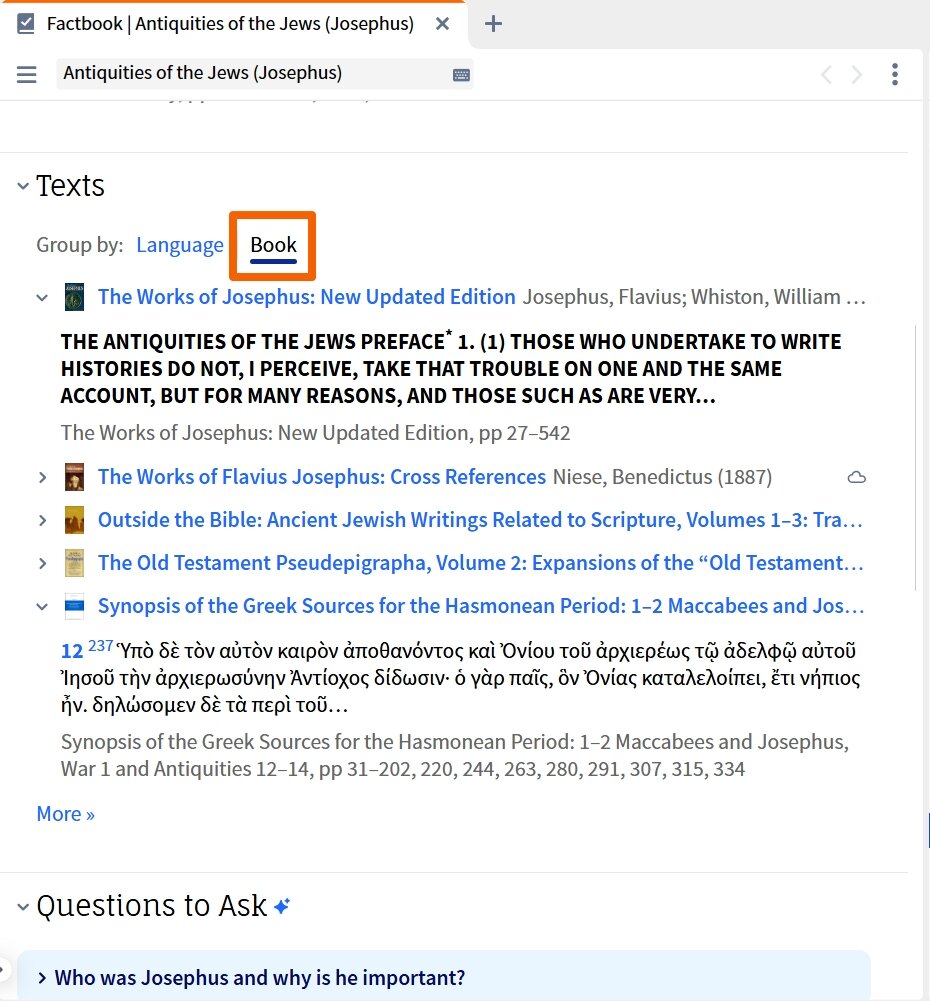 Verbum Ancient Texts - Texts Section Grouped By Book