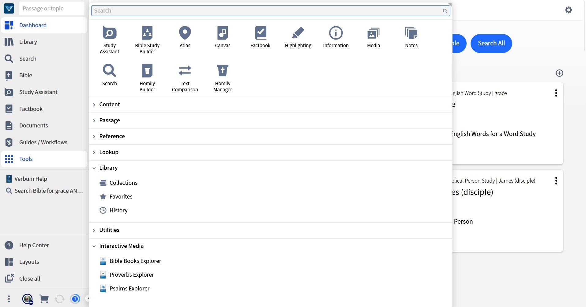 Verbum Tools Menu