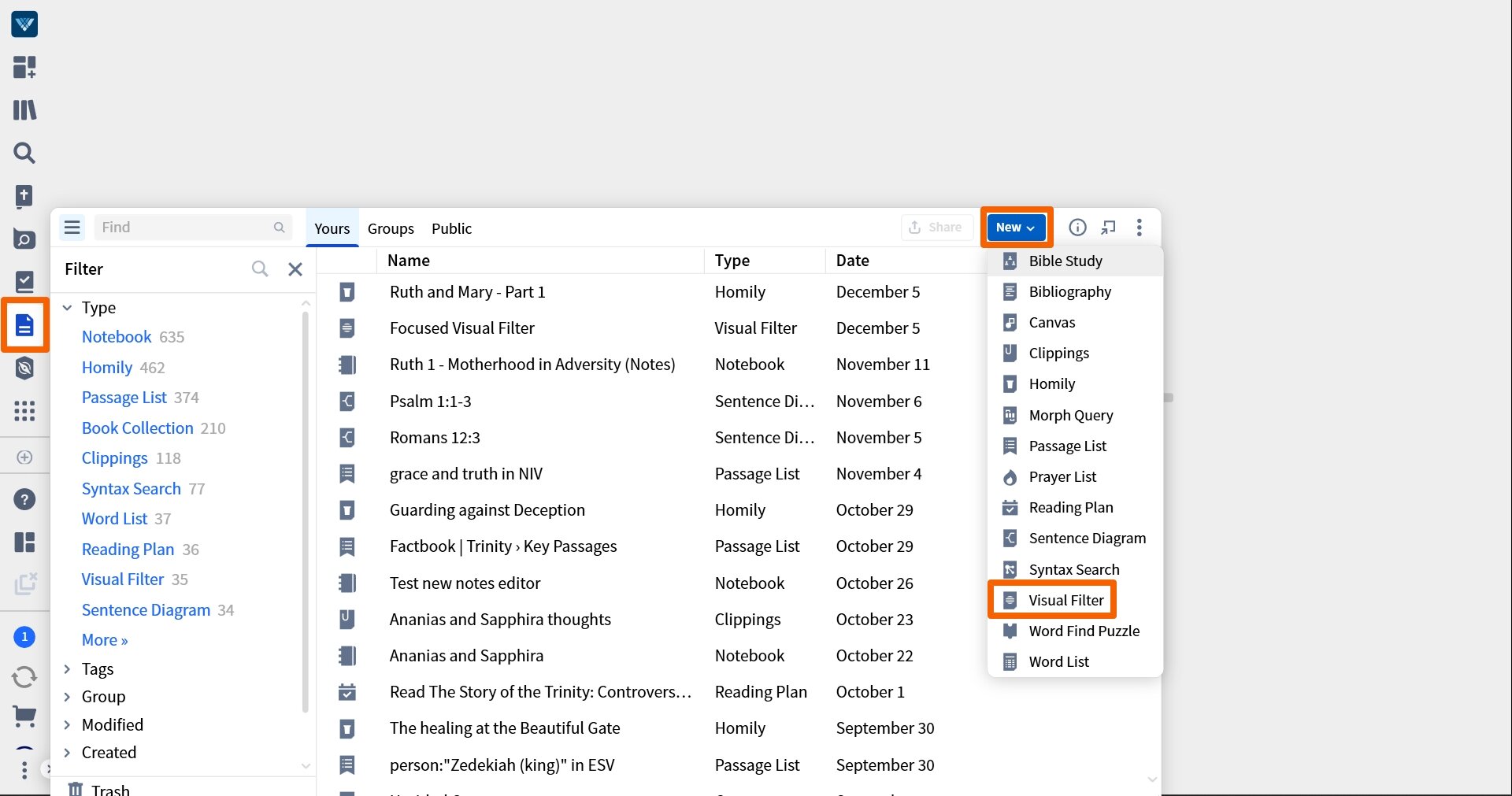 Create New Verbum Visual Filter