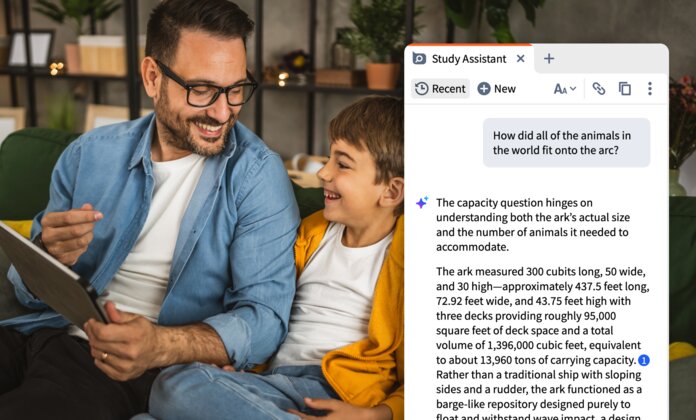 Man teaching his son about the Bible