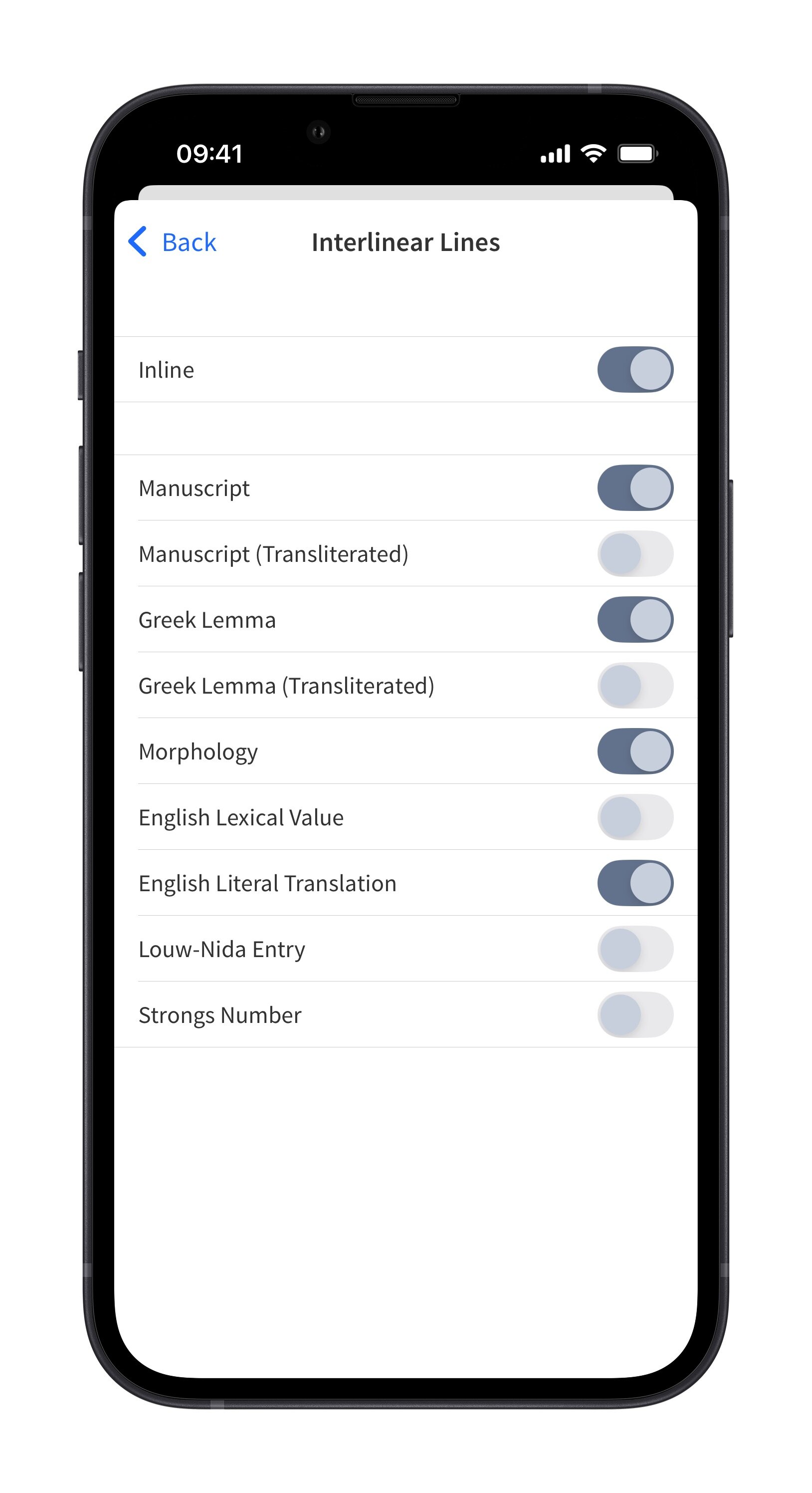 Select Interlinear Options (Mobile)
