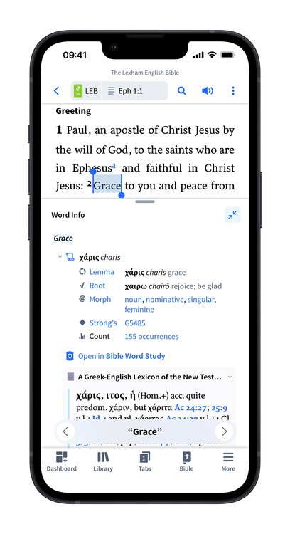 Grace word info on mobile app