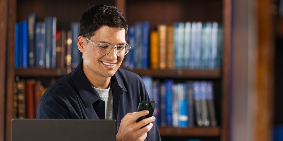 Bible study student using phone