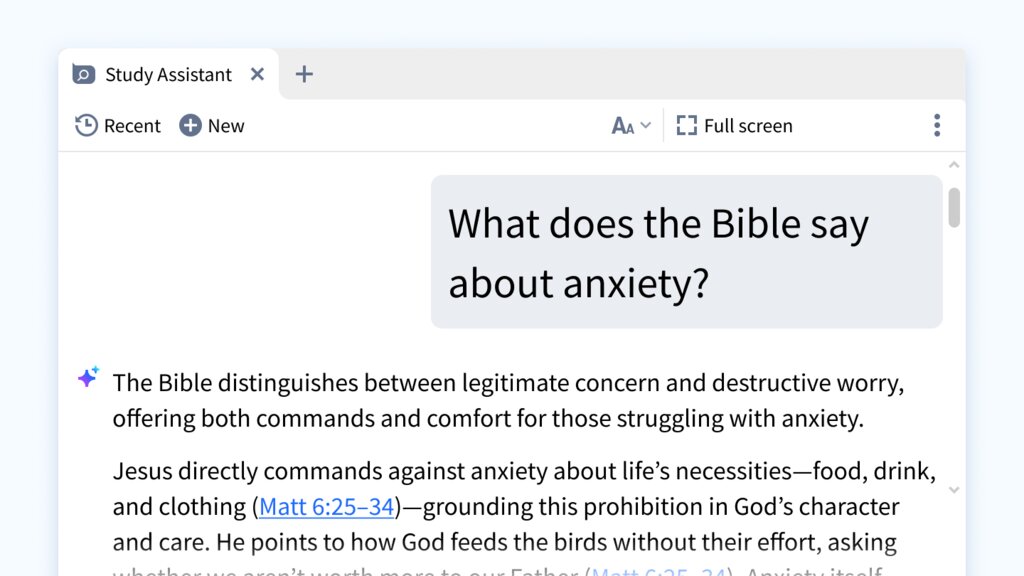 Study Assistant showing what the Bible says about anxiety