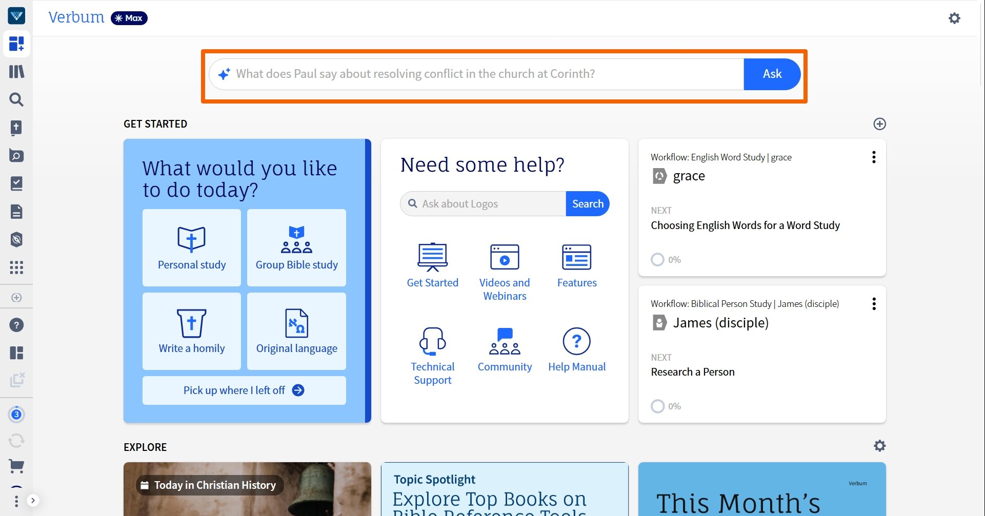 Verbum Dashboard Ask Section