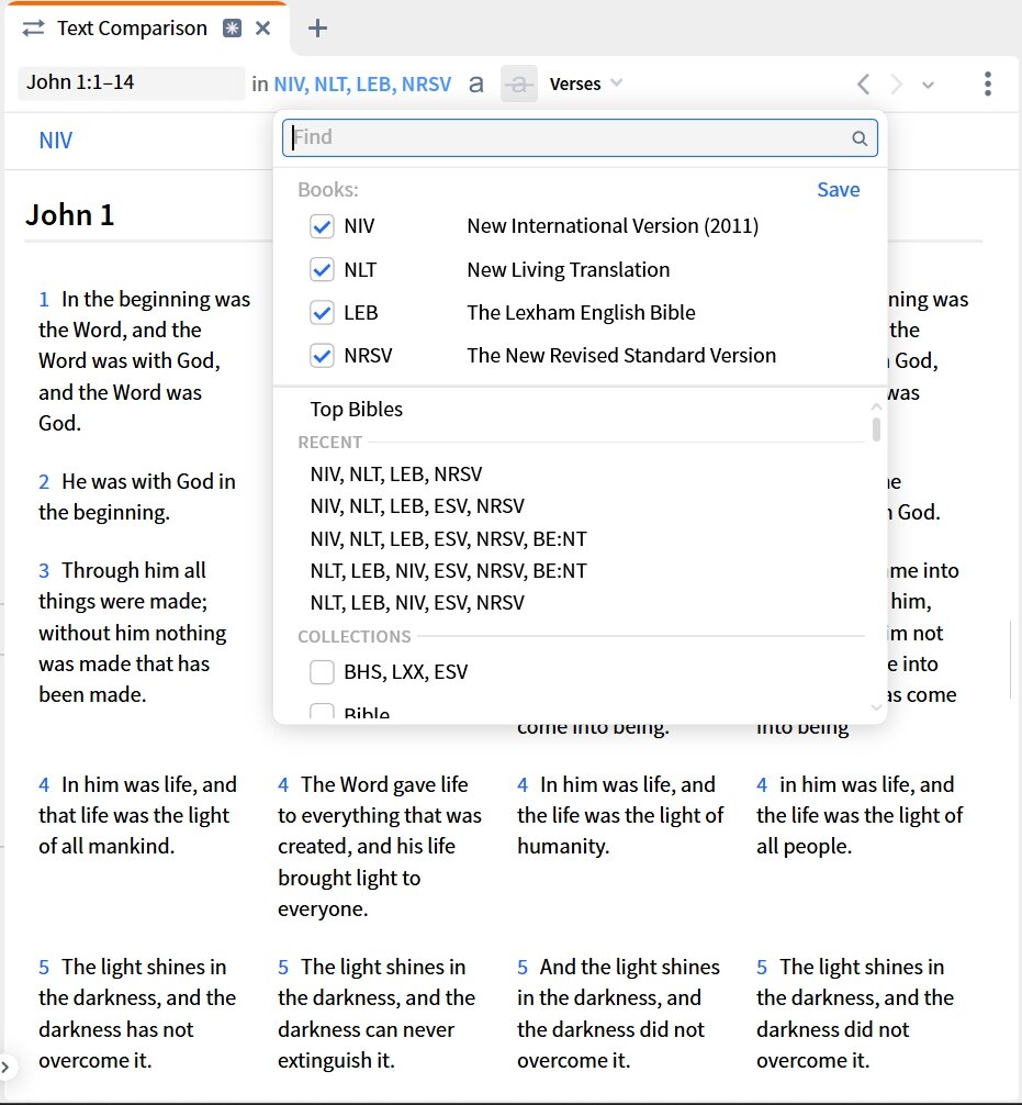 Select Text Comparison Versions