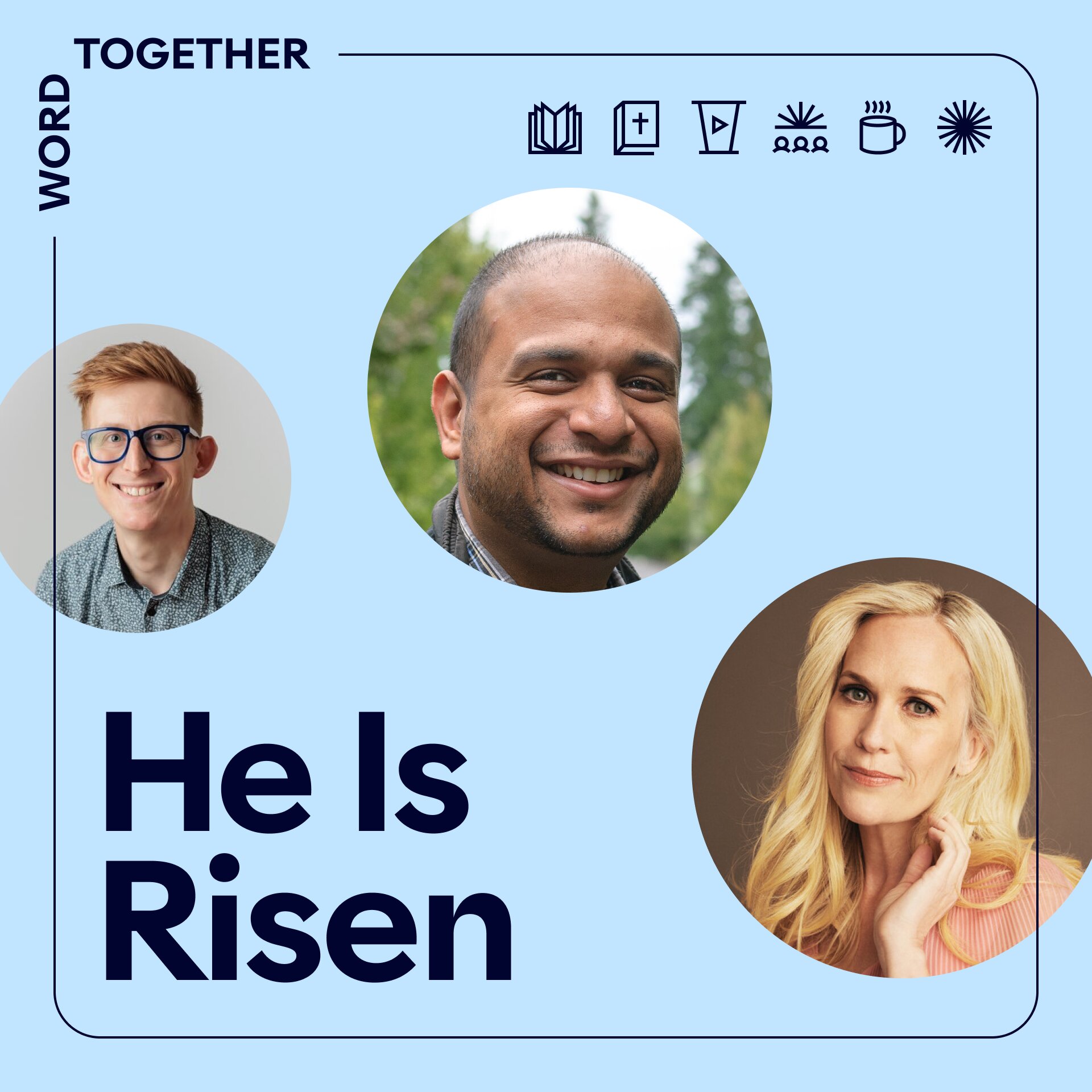 Word Together study teachers around text saying 'He Is Risen'