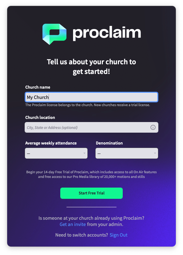 Create your Proclaim account