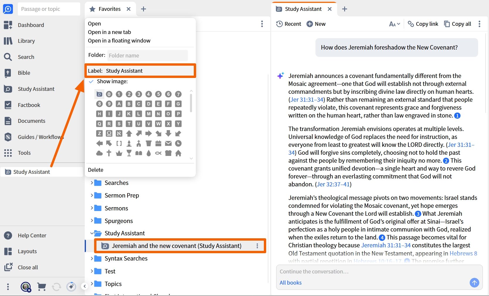 Use Study Assistant Shortcuts