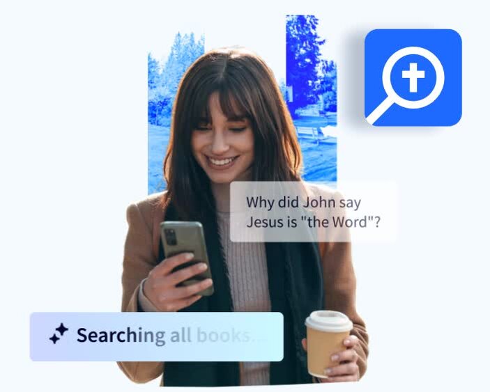 Woman using Logos on her mobile device