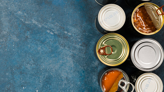 Overhead view of canned goods