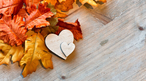 Wooden Hearts and Autumn Leaves