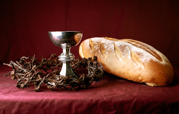 Communion, Cup, and bread and thorns. 