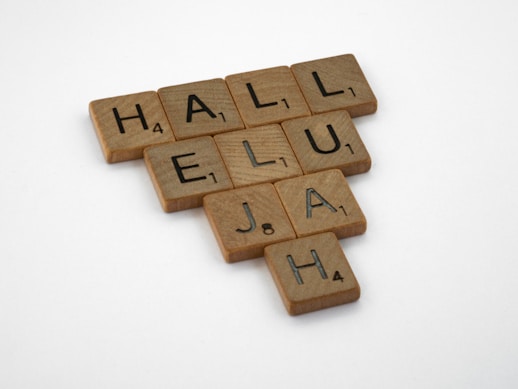 scrabble, scrabble pieces, lettering, letters, wood, scrabble tiles, white background, words, quote, letters, type, typography, design, layout, focus, bokeh, blur, photography, images, image, hallelujah, worship, praise, praise God, christian, judaism, christianity, worship music, praise music, hymn, hymns, sing, rejoice, hurrah, hurray, 
