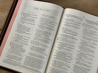 A Bible open to the first page of The Psalms. 