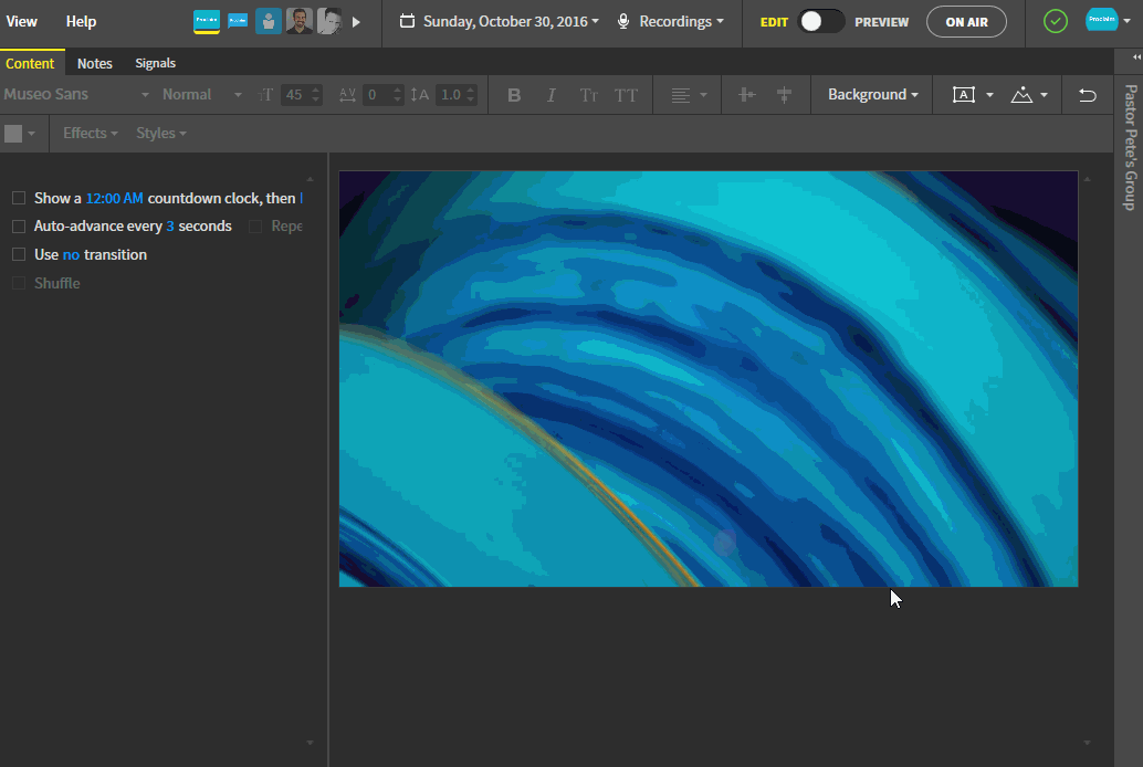 how do i change the background of my slides faithlife