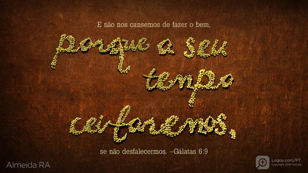 Gálatas 6.9: E NÃO NOS CANSEMOS DE FAZER O BEM, PORQUE A SEU TEMPO CEIFAREMOS, SE NÃO DESFALECERMOS.